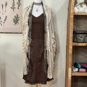 Y2k Ruffle Lace Tie Strap Babydoll Dress Mori Kei Forest Fairy Grunge Dolly S 6